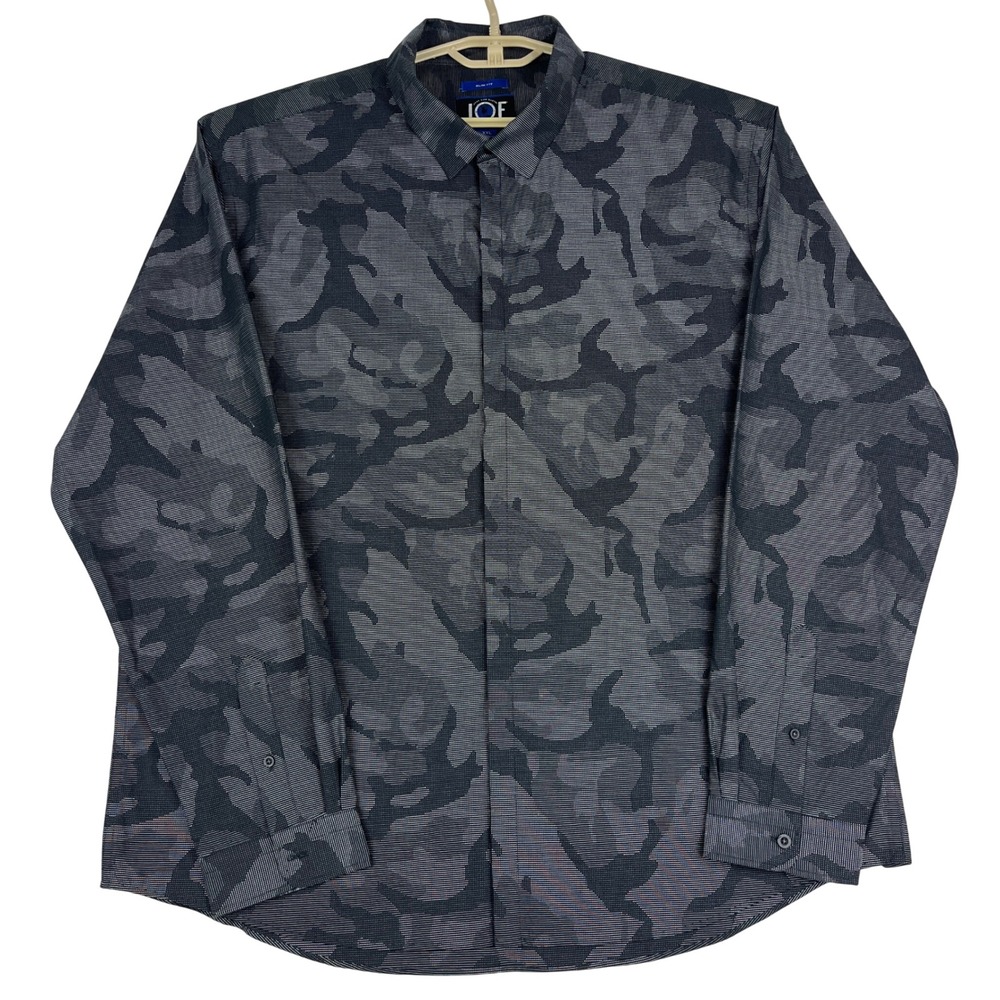 Joseph Abboud JOE Button Down Shirt‎ Mens XXL Slim Fit Gray Camo Long Sleeve